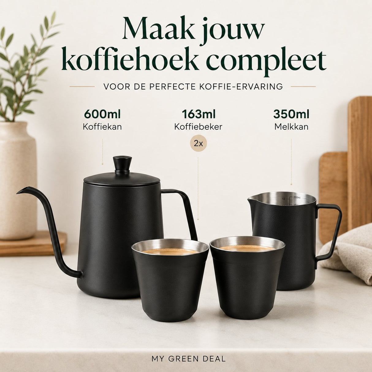 RVS Melkkan Zwart 350ml – Barista Pitcher - My Green Deal