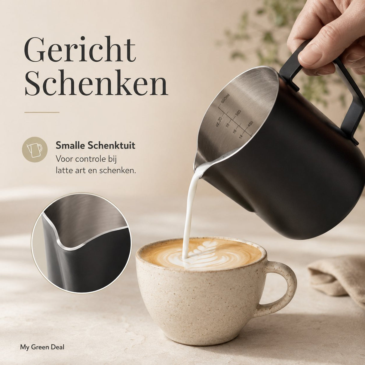 RVS Melkkan Zwart 600ml – Barista Pitcher - My Green Deal