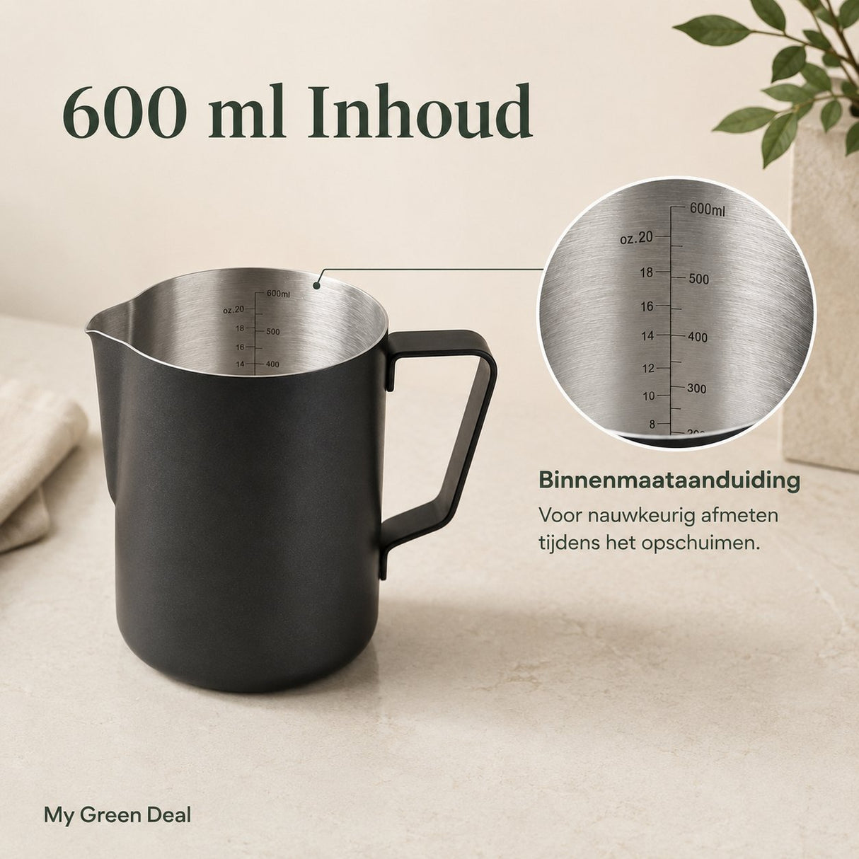 RVS Melkkan Zwart 600ml – Barista Pitcher - My Green Deal