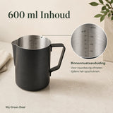 RVS Melkkan Zwart 600ml – Barista Pitcher - My Green Deal