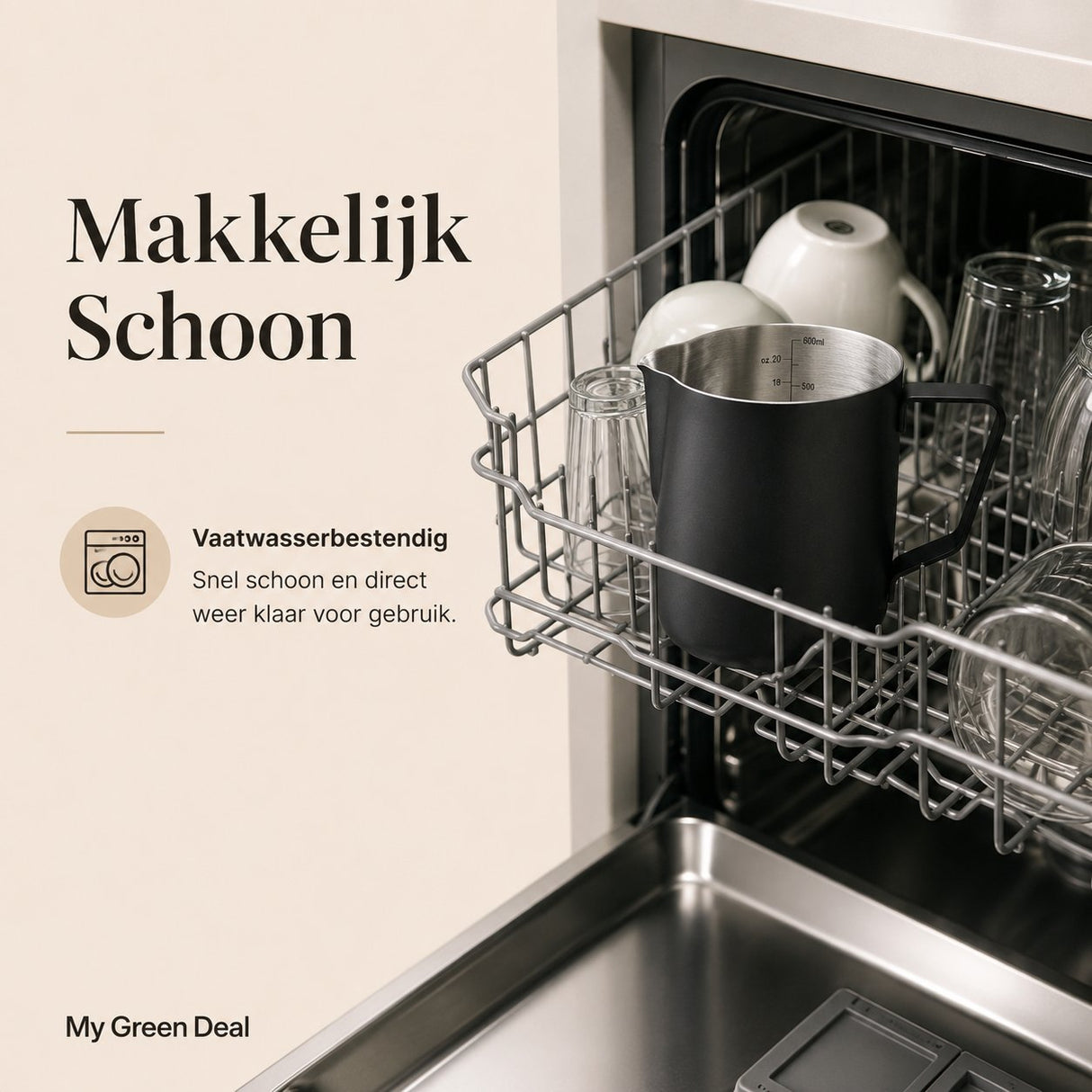 RVS Melkkan Zwart 600ml – Barista Pitcher - My Green Deal