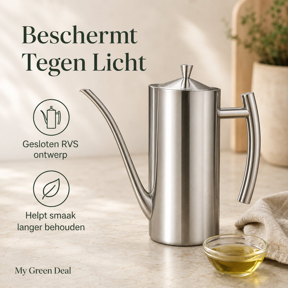RVS olijfoliekan Zilver - My Green Deal