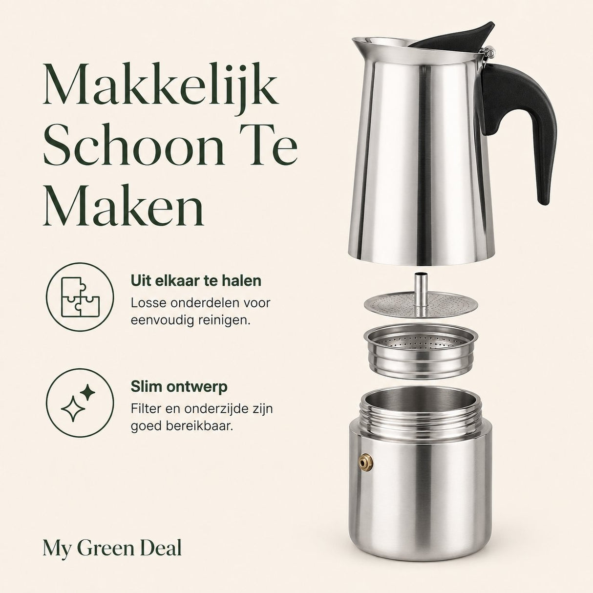 RVS Percolator 6 kops – Moka Pot - My Green Deal