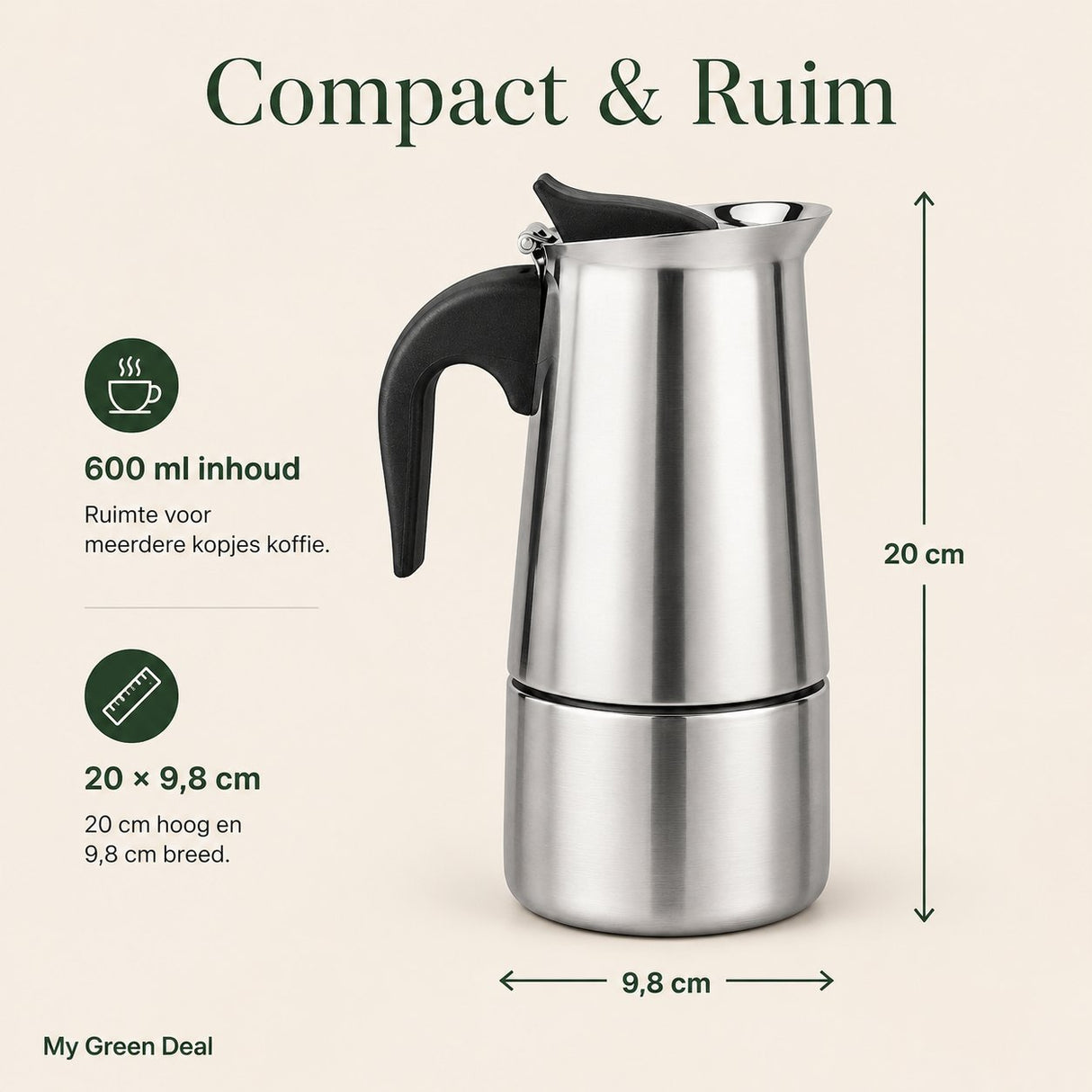 RVS Percolator 6 kops – Moka Pot - My Green Deal