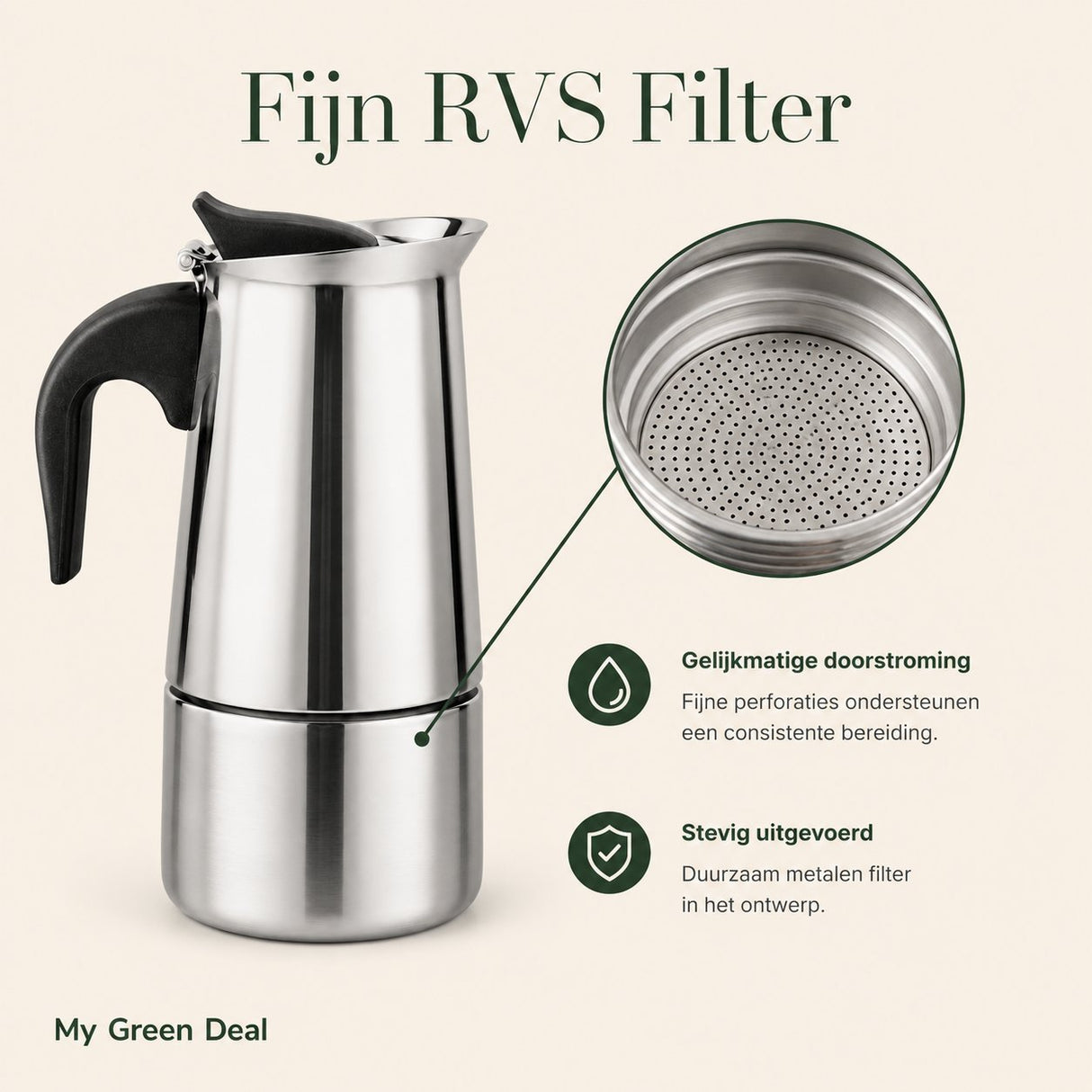RVS Percolator 6 kops – Moka Pot - My Green Deal