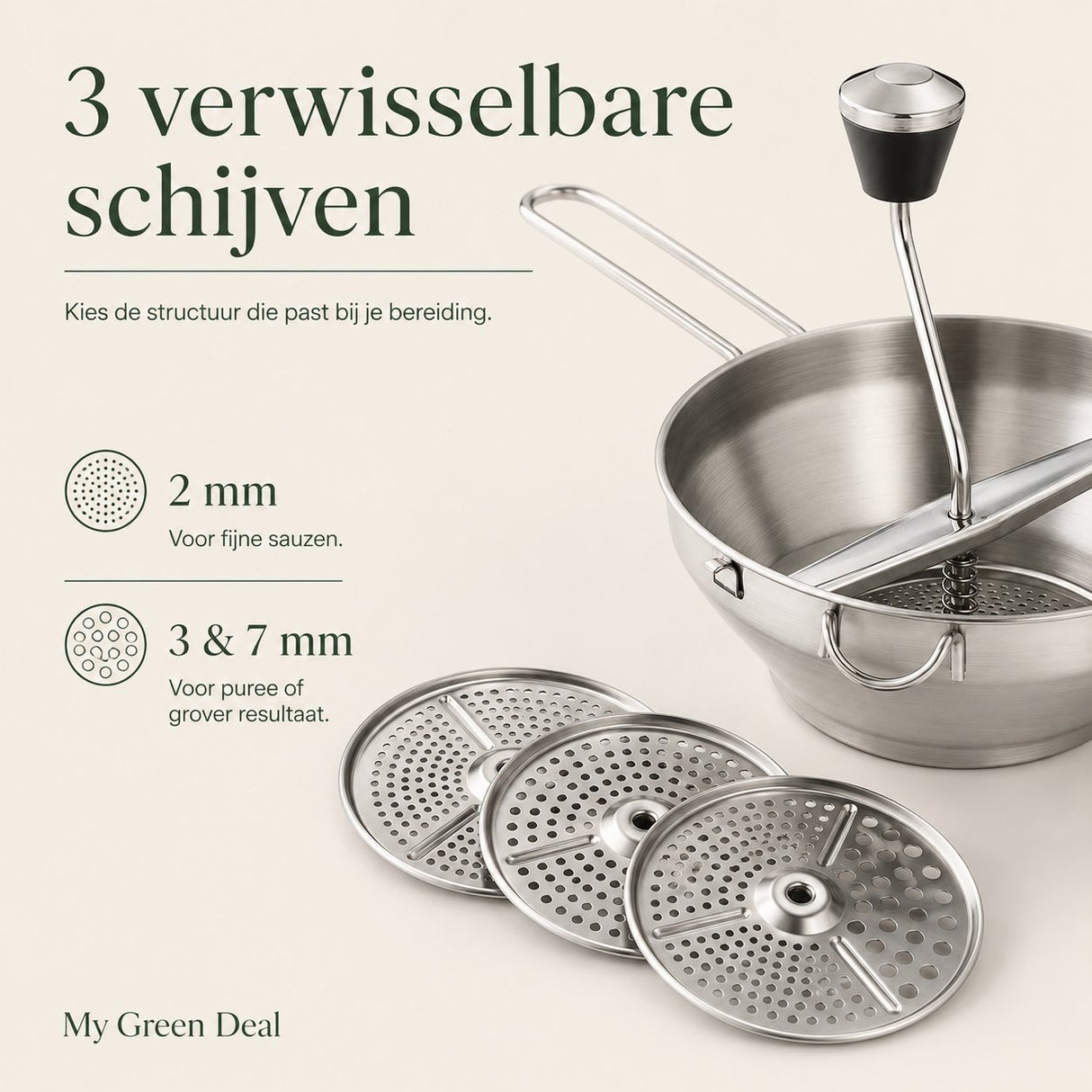 RVS Passeerzeef met 3 Schijven - My Green Deal