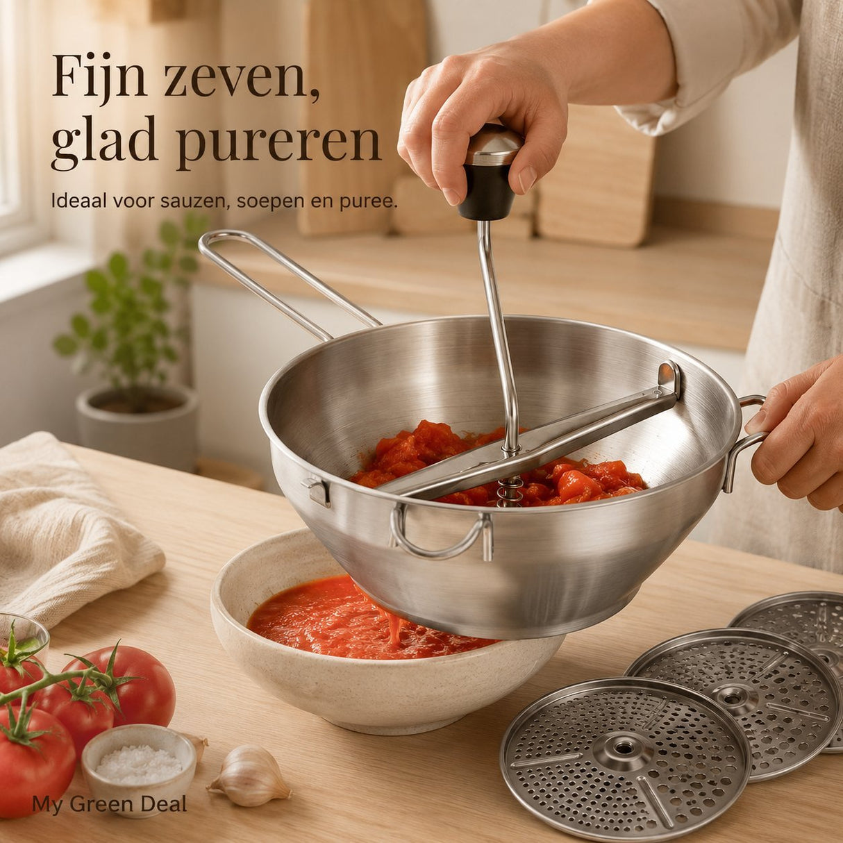 RVS Passeerzeef met 3 Schijven - My Green Deal