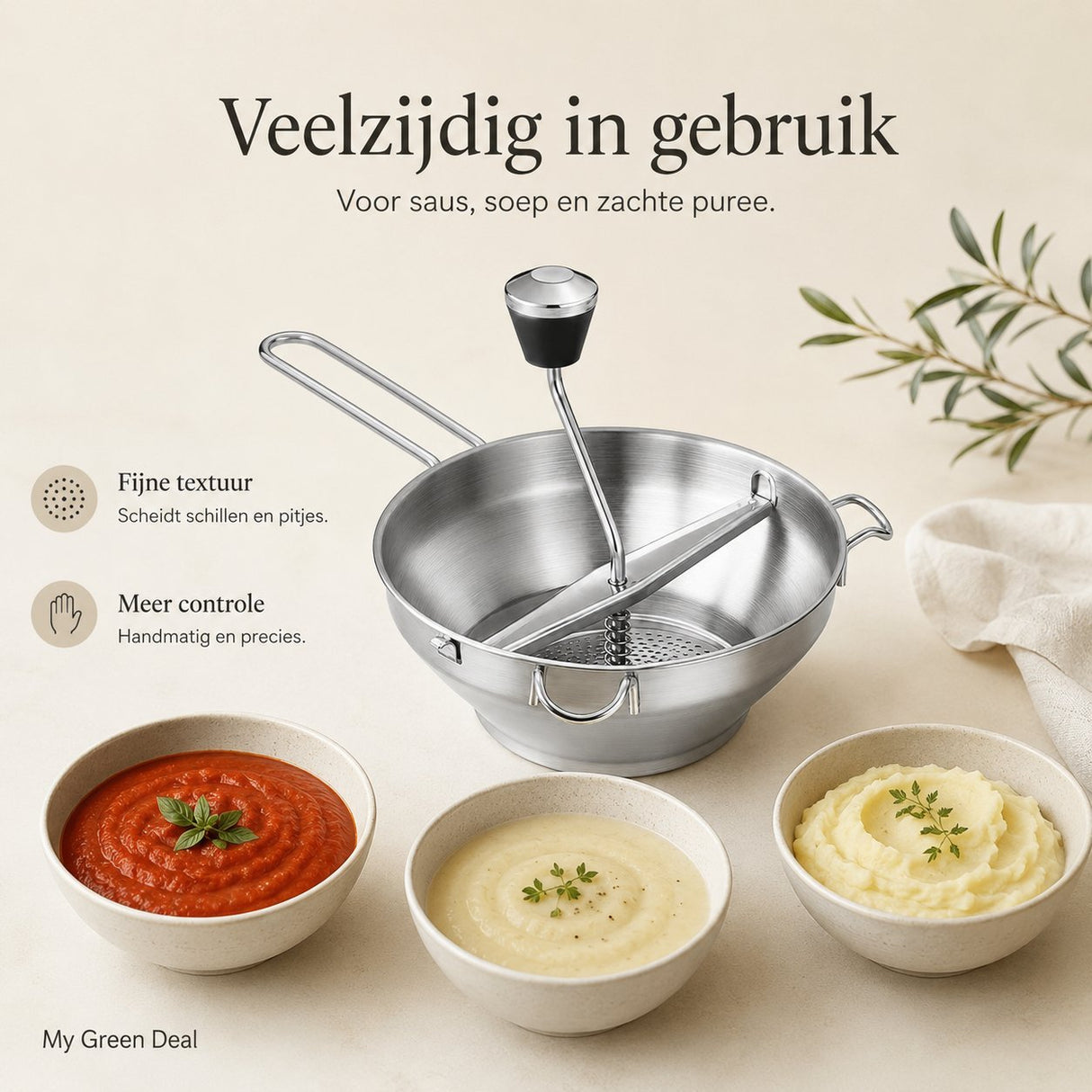 RVS Passeerzeef met 3 Schijven - My Green Deal