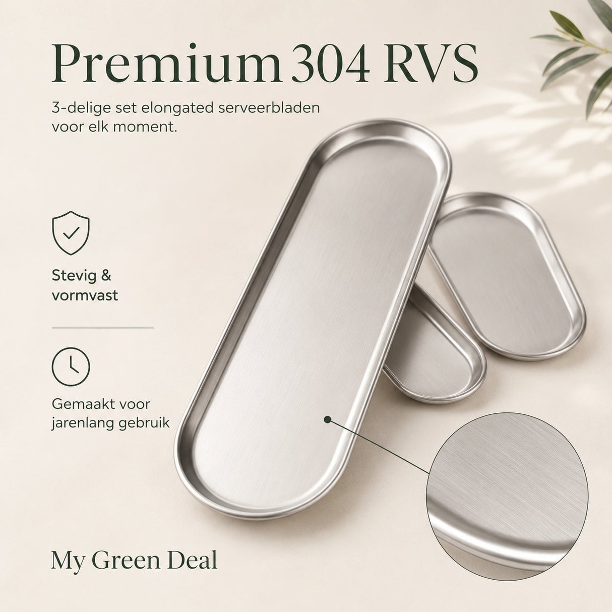 RVS Ovale Serveerplaten Set – 3 stuks - My Green Deal