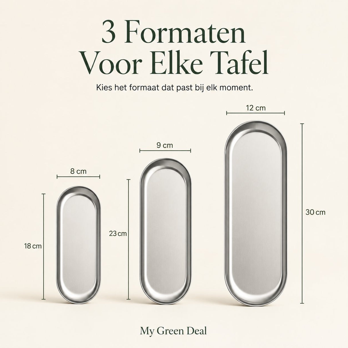 RVS Ovale Serveerplaten Set – 3 stuks - My Green Deal