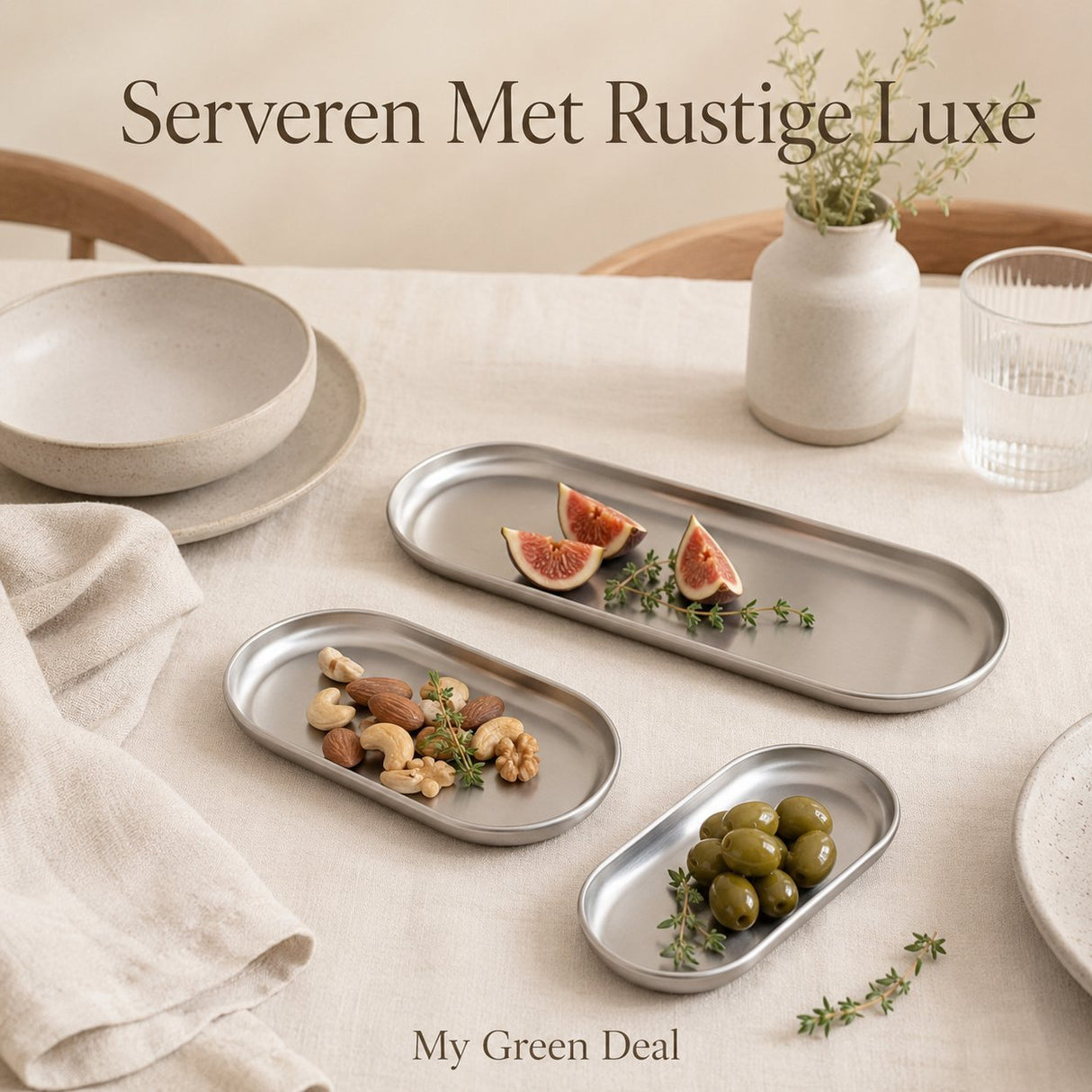 RVS Ovale Serveerplaten Set – 3 stuks - My Green Deal