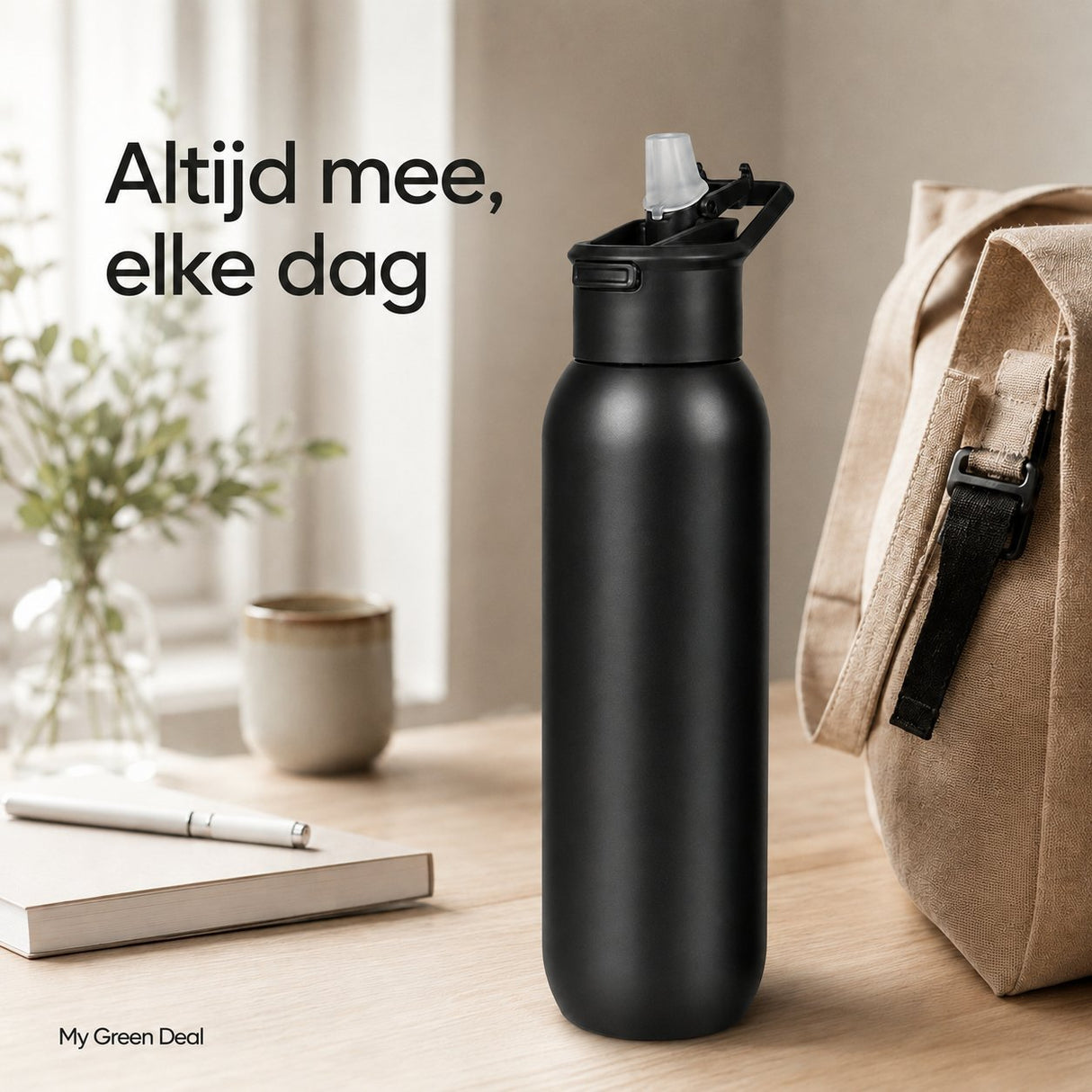 RVS bidon zwart 1000ml - My Green Deal