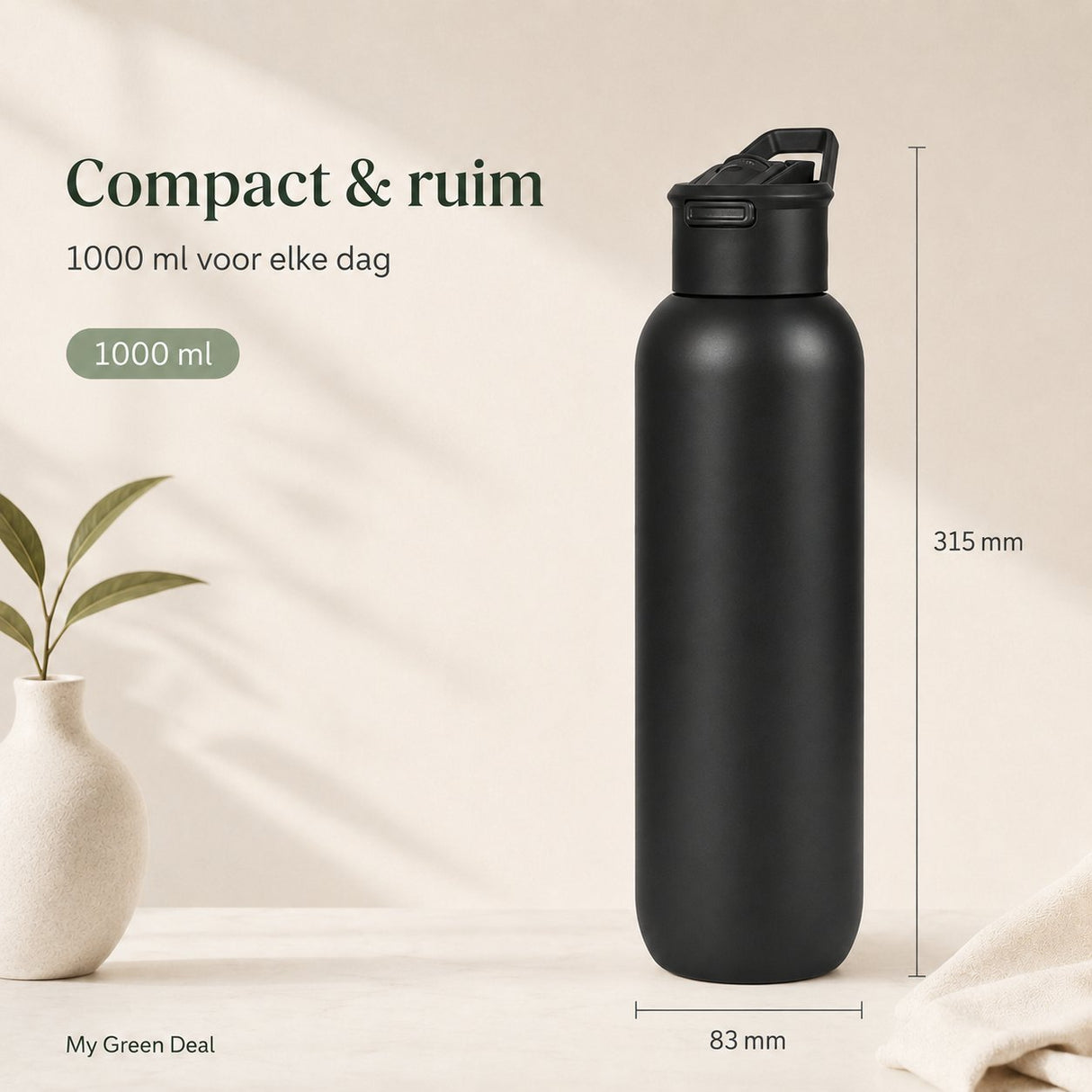 RVS bidon zwart 1000ml - My Green Deal