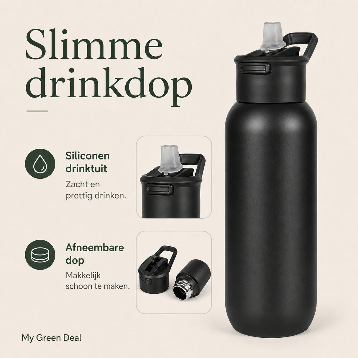 RVS bidon zwart 1000ml - My Green Deal
