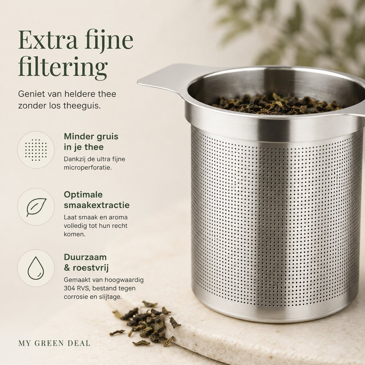 RVS Theezeef met Deksel – Thee Infuser - My Green Deal