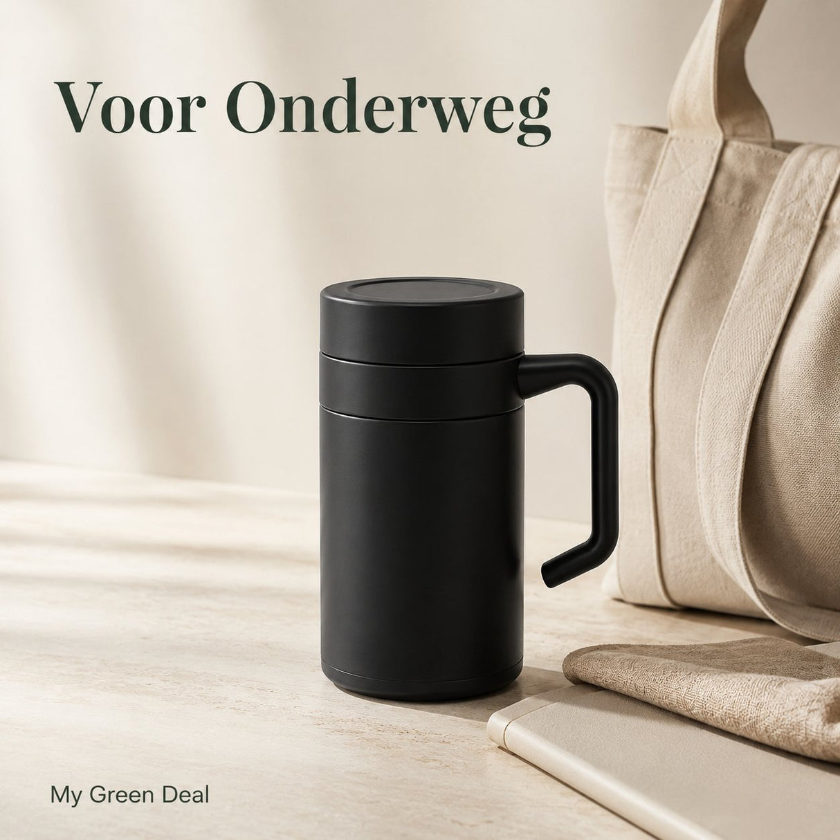 RVS koffiebeker to go 400ml Zwart - My Green Deal