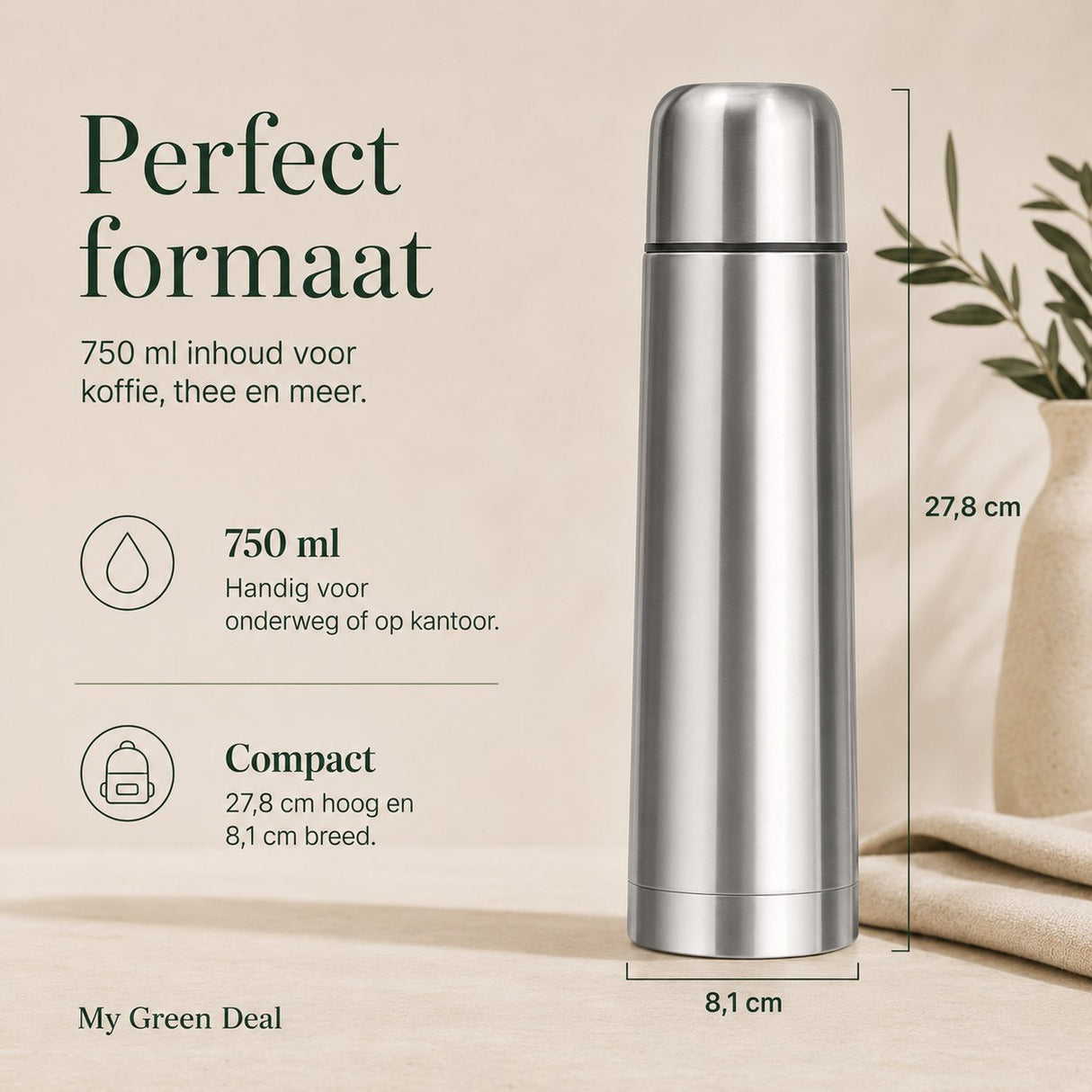 RVS Thermosfles (dubbelwandig) 750ml - My Green Deal