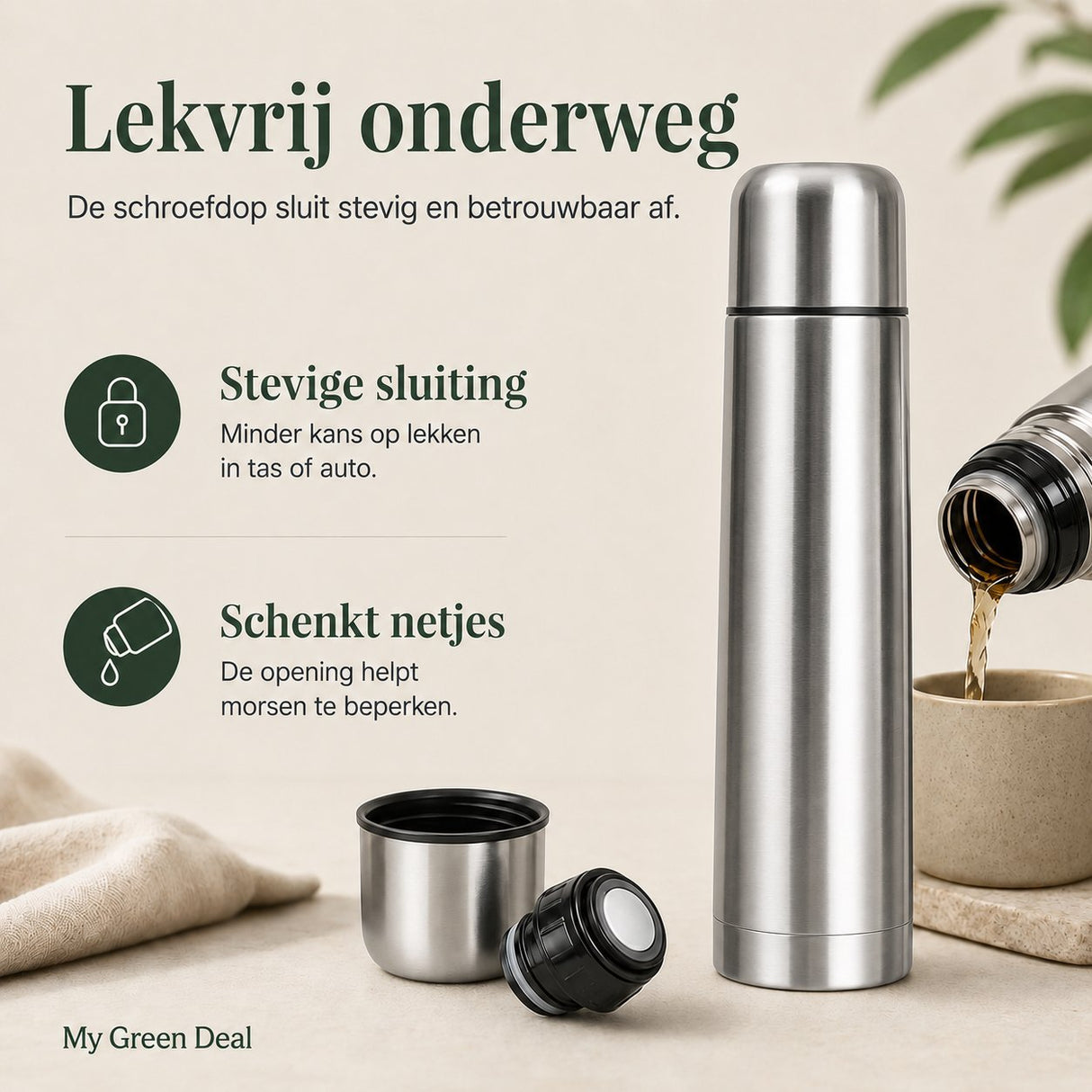 RVS Thermosfles (dubbelwandig) 1000ml - My Green Deal
