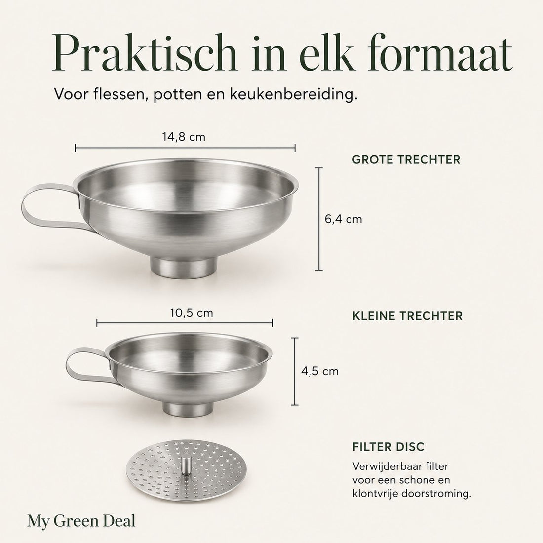 RVS Trechter Set met Zeef - My Green Deal