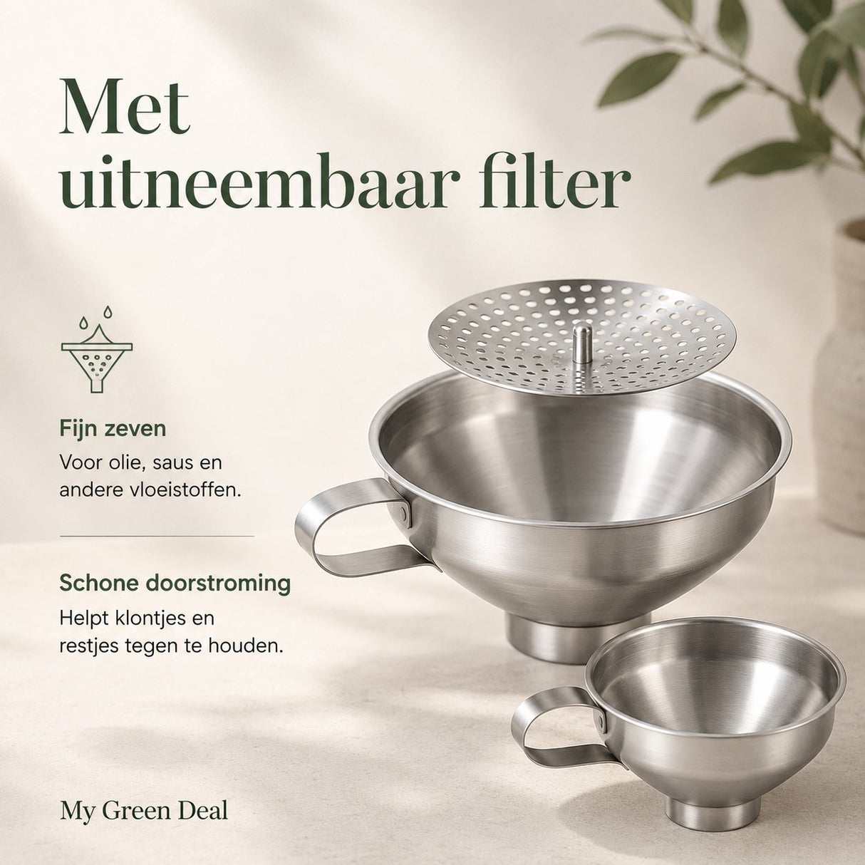 RVS Trechter Set met Zeef - My Green Deal