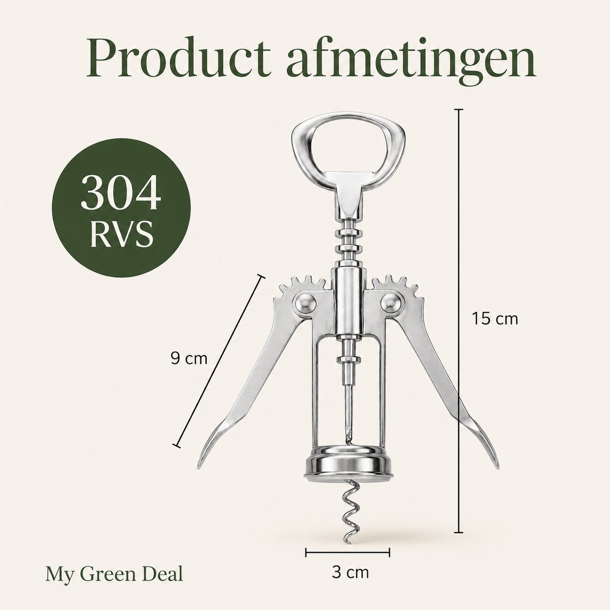 RVS Kurkentrekker & Flessenopener – 2-in-1 - My Green Deal