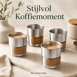 RVS koffiekopjes met hout van 4 Zilver - 280ML - My Green Deal