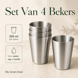 RVS langwerpige dubbelwandige Bekers 350ml– Set van 4 - My Green Deal