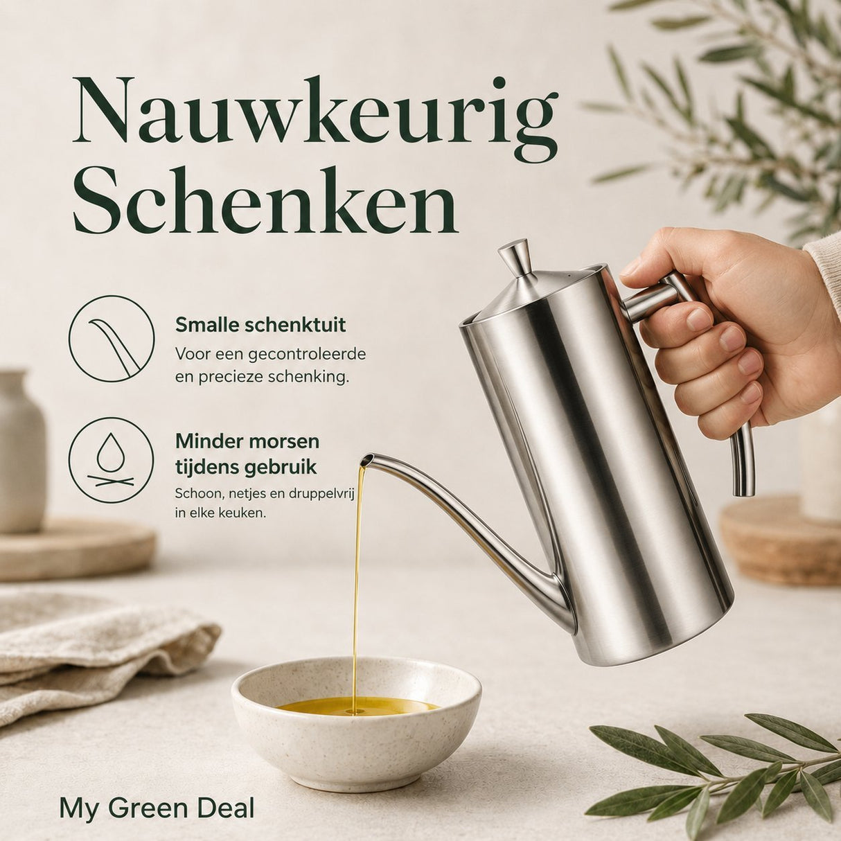 RVS olijfoliekan Zilver - My Green Deal