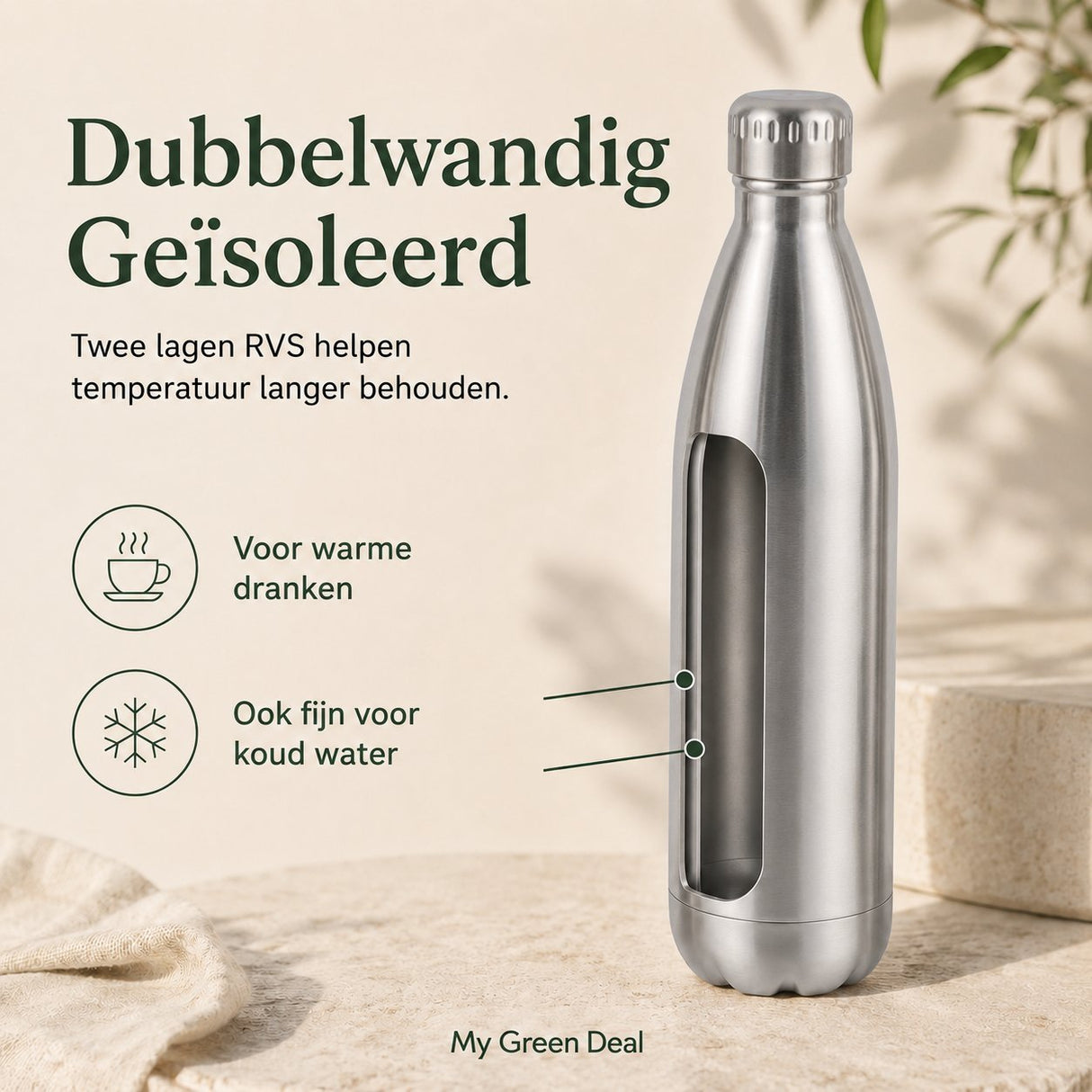 RVS Waterfles dubbelwandig 750ml - My Green Deal