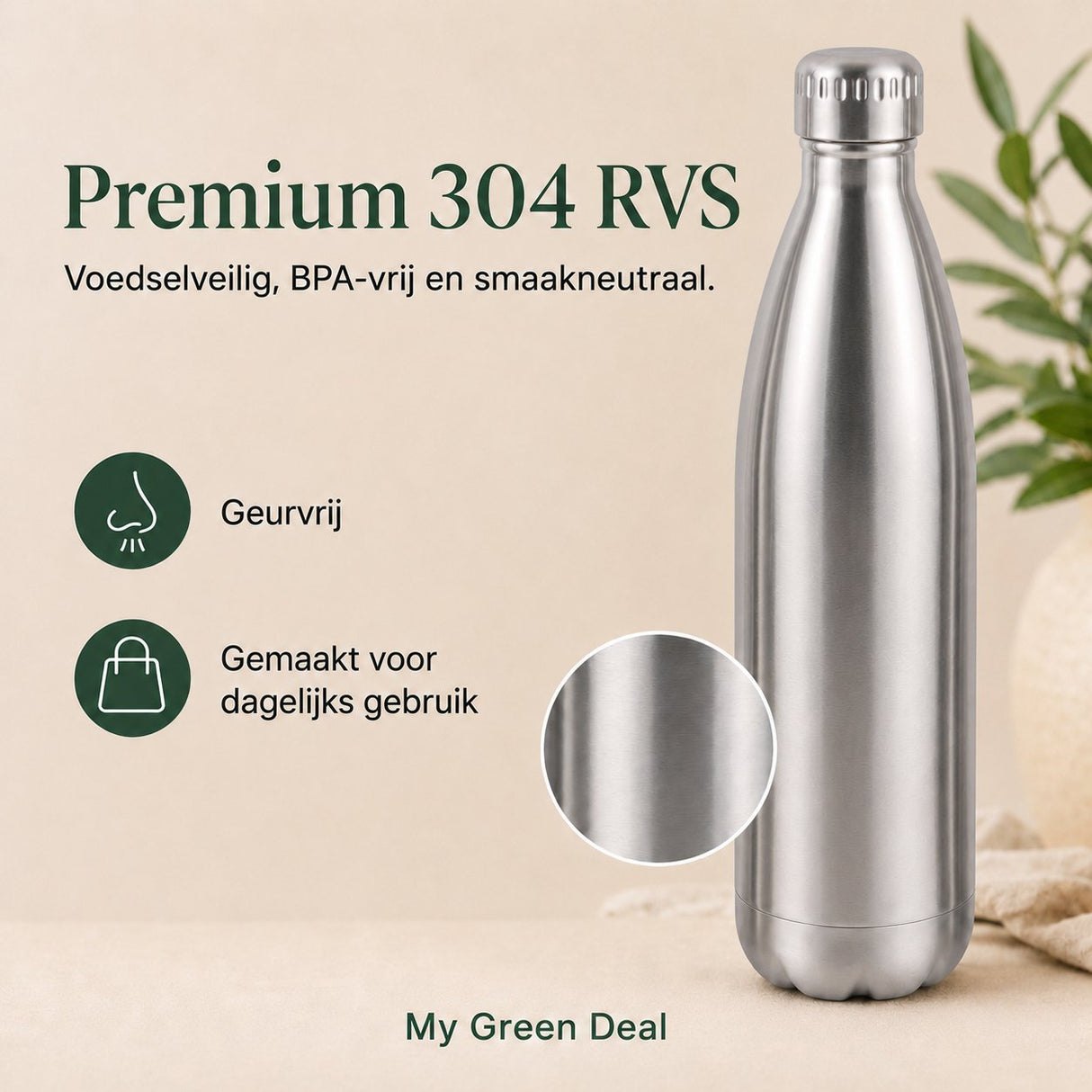 RVS Waterfles dubbelwandig 1000ml - My Green Deal