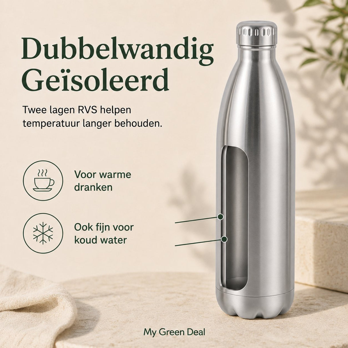 RVS Waterfles dubbelwandig 1000ml - My Green Deal