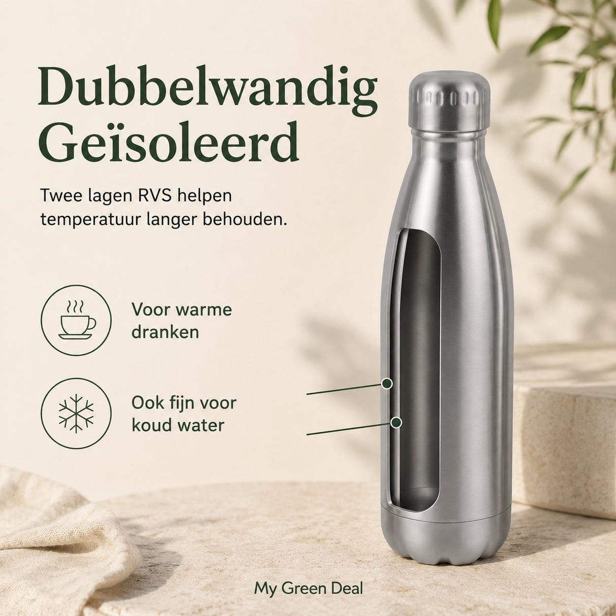RVS Waterfles dubbelwandig 500ml - My Green Deal