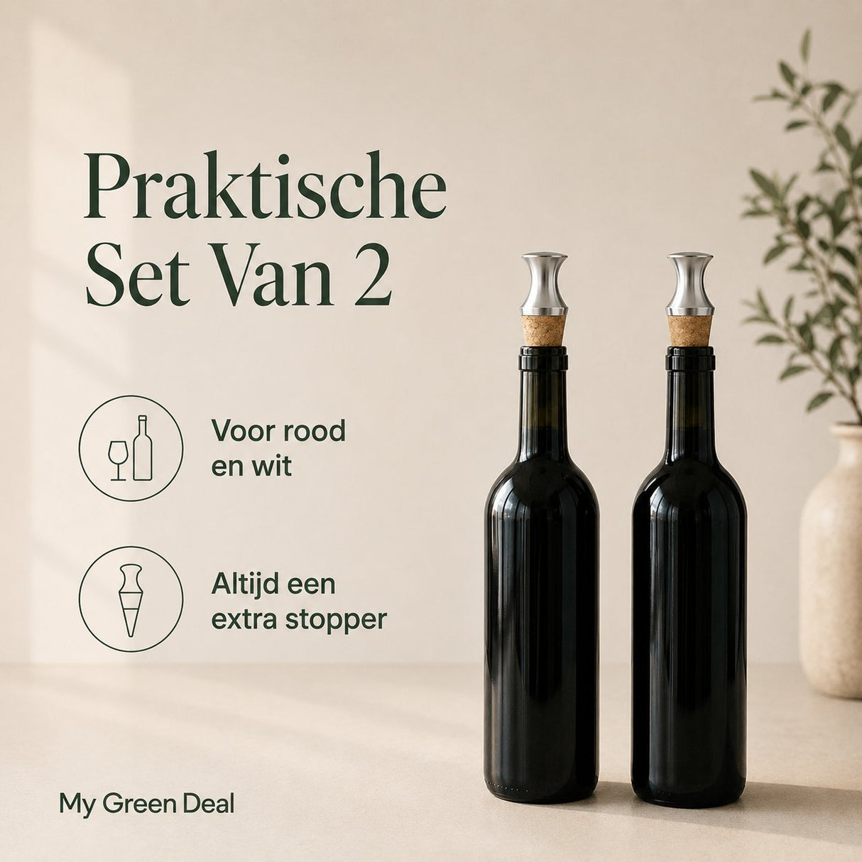 RVS Wijnstopper Vacuum met Kurk - My Green Deal