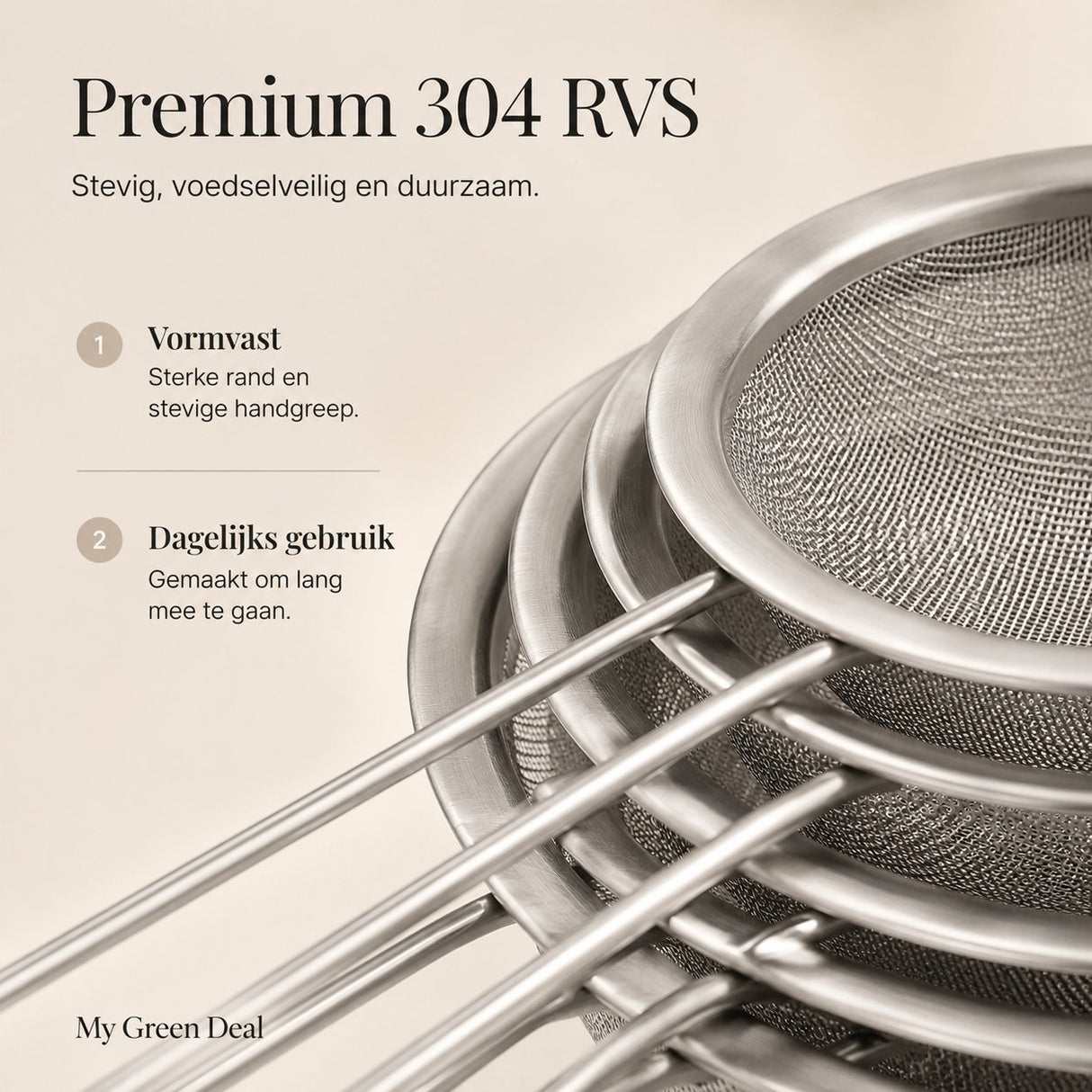 RVS fijne zeef set 5 stuks - My Green Deal