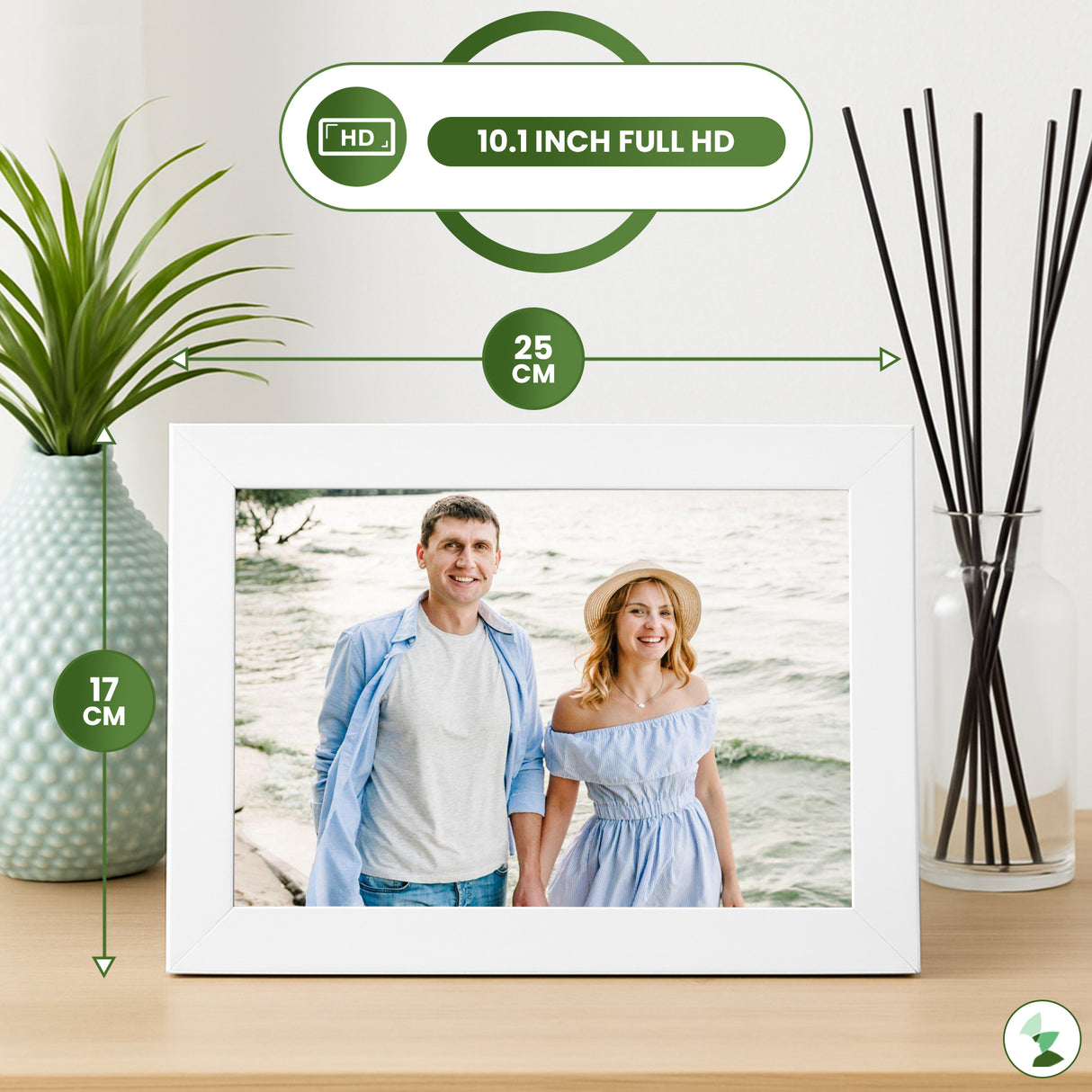 Retourdeal - My Green Deal-Digitale fotolijst - wit -10.01 inch - Met Wifi en Frameo App - Touchscreen