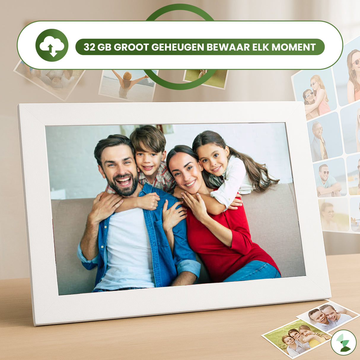 Retourdeal - My Green Deal-Digitale fotolijst - wit -10.01 inch - Met Wifi en Frameo App - Touchscreen