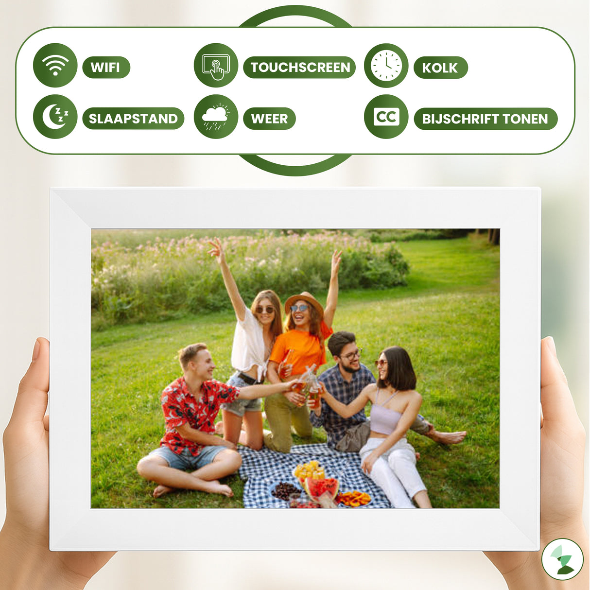 Retourdeal - My Green Deal-Digitale fotolijst - wit -10.01 inch - Met Wifi en Frameo App - Touchscreen
