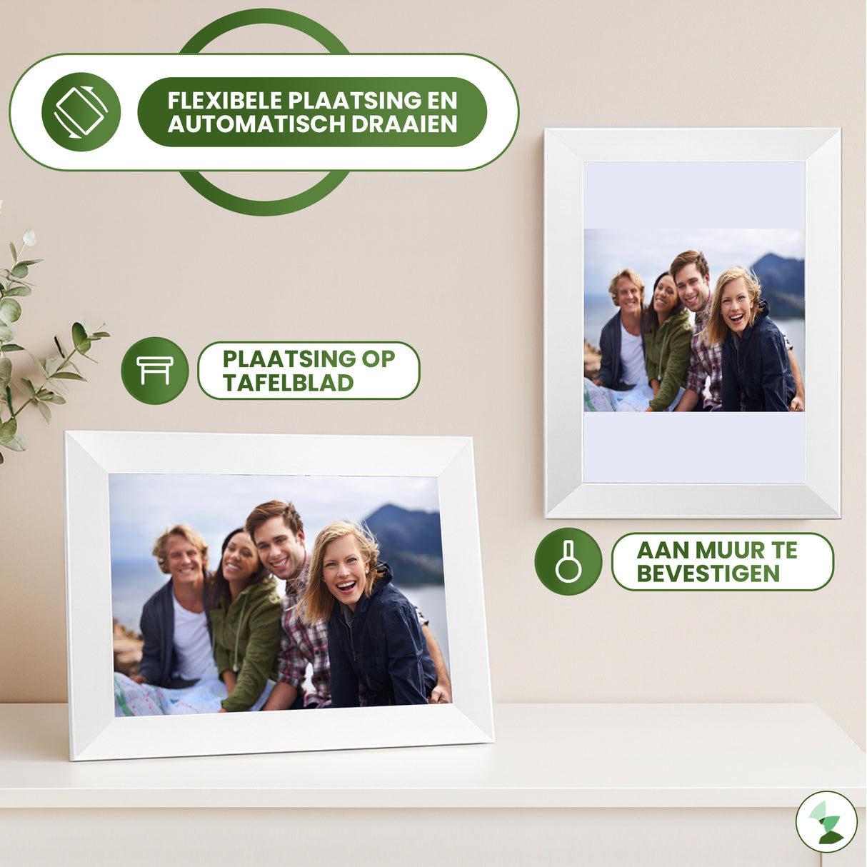 Retourdeal - My Green Deal-Digitale fotolijst - wit -10.01 inch - Met Wifi en Frameo App - Touchscreen
