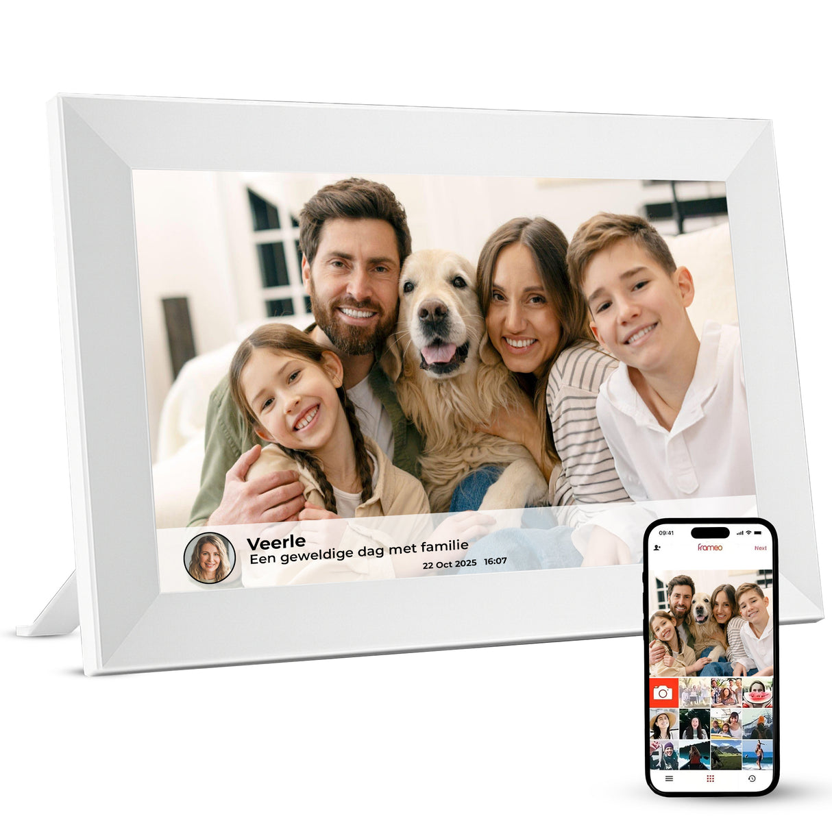 Retourdeal - My Green Deal-Digitale fotolijst - wit -10.01 inch - Met Wifi en Frameo App - Touchscreen