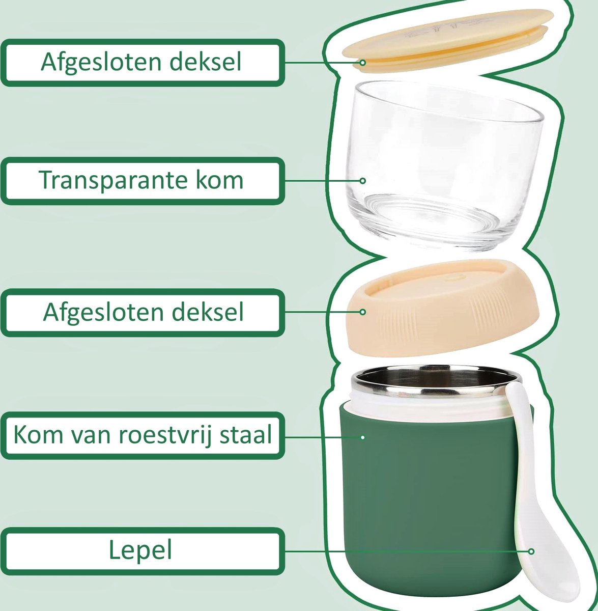 My Green Deal-Yoghurtbeker to go-700 ML-Muesli Beker-Soep Beker-Lunchbeker inclusief E-book-Lunch to go-Yoghurt Beker Meeneem-Isoleer Lunchpot-Salade To Go-Lunchbox-Lunchboxen-Salade Lunchbox-Met Lepel-Duurzaam-RVS image 8