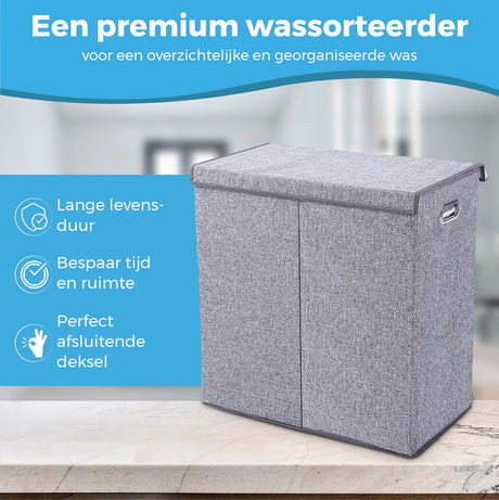 My Green Deal- Wasmand 3 vakken - met deksel - 140 Liter - Wassorteerder - Laundry Basket image 2