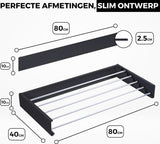 My Green Deal - Wanddroogrek Uitschuifbaar - Wasrek hangend - Droogrek Inklapbaar - Wandmontage - Met 20 Wasknijpers - Zwart image 2