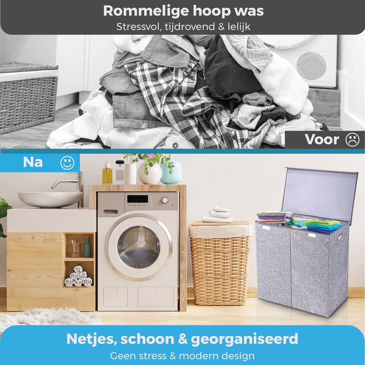 My Green Deal- Wasmand 3 vakken - met deksel - 140 Liter - Wassorteerder - Laundry Basket image 4