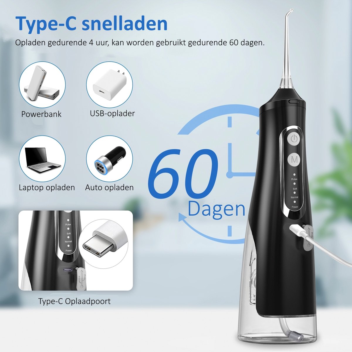 My Green Deal - Waterflosser Draadloos - Elektrische Tandenflosser- Monddouche - Mondverzorging - Flosapparaten - Tongreiniger image 6